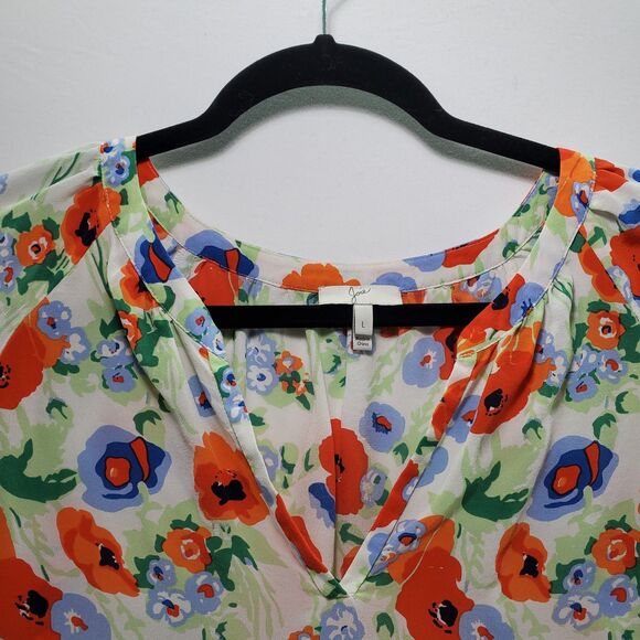 L Joie McKenna Silk Blouse Floral Orange Blue Cream White Bracelet 3/4 Sleeve - Picture 7 of 11